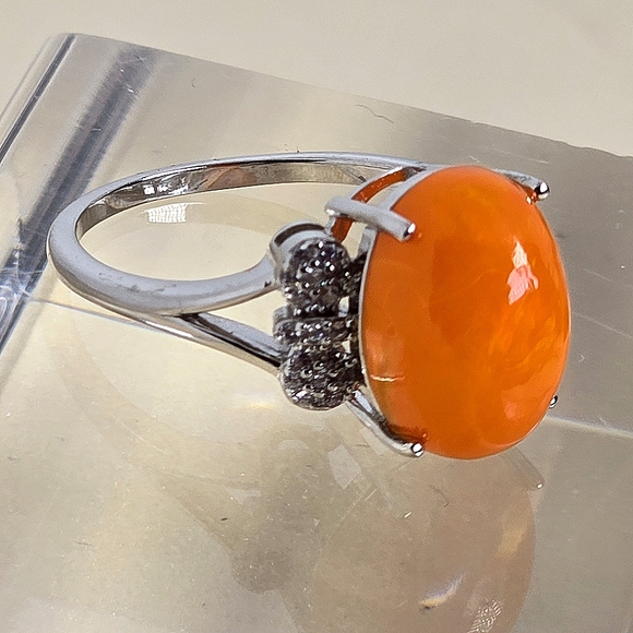 925 Sterling Silver Ring Sz 8.25 with Natural Orange Opal 10x14mm Gemstone - Picture 4 of 9